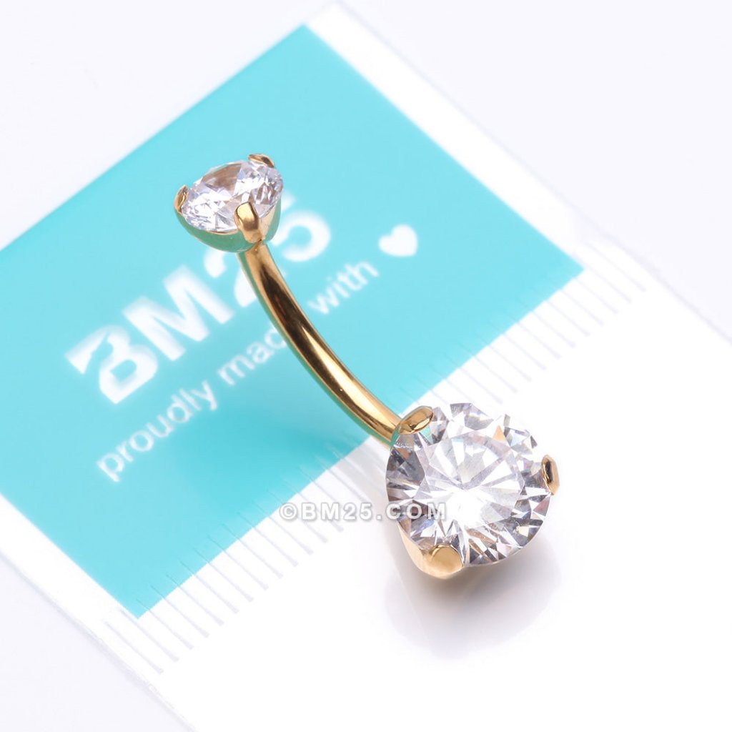 Pure24k Implant Grade Titanium Internally Threaded Prong Set Belly Button Ring